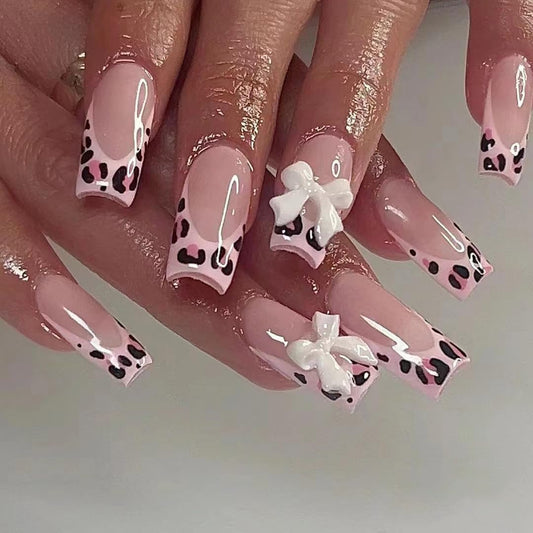 Leopard Print Pink French Tip